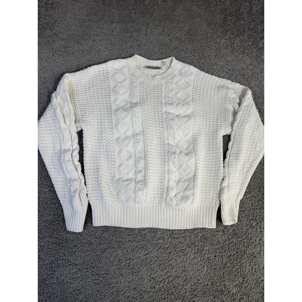 Britches Sweater Womens M White Cable-Knit Pullover Heavyweight 100% Cotton
